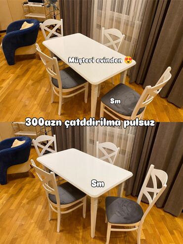 Masa və oturacaq dəstləri: Qonaq otağı üçün, Açılmayan, Dördbucaq masa, 6 stul — 4