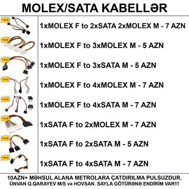 Digər kompüter aksesuarları: ⭐1xMolex Female to 6pin Male GPU 15sm – 5 AZN ⭐2xMolex Female to 6pin