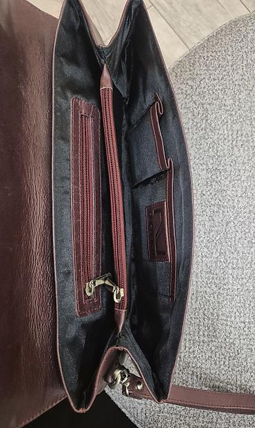 sac bandı: Qadın dəri clutch/çanta – tünd qəhvəyi - Material: yumşaq dəri — 2