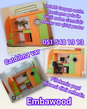 Uşaq və gənc otağı üçün dəstlər: Oğlan və qız üçün, Təknəfərlik çarpayı, Yazı masası — 1