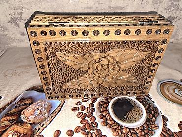Sandıqlar: Taxta oymalı dekorativ qutu - Material: bərk ağac - Üst hissə: əl — 6