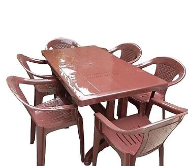 ev qizdiricisi: Plastik yemək dəsti – 1 masa + 6 stul - Rəng: qəhvəyi - Material — 9