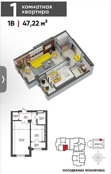 uno city: 1 комната, 47 м², Технопарк Элитка, 10 этаж, ПСО (под самоотделку) — 2