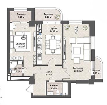 golden hous: 2 комнаты, 80 м², Элитка, 9 этаж, ПСО (под самоотделку) — 1