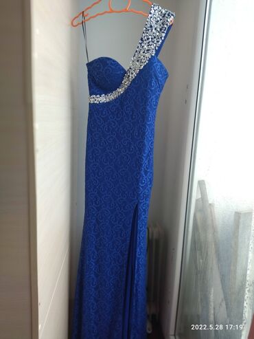 вечернее синее платье: Вечернее платье, Русалка, Длинная модель, Без рукавов, Камни, S (EU 36)