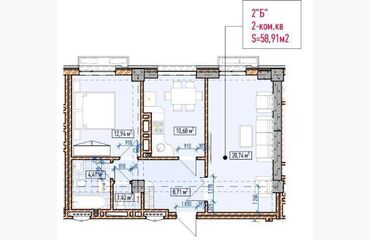 мега хаус: 2 комнаты, 60 м², Элитка, 15 этаж, ПСО (под самоотделку)