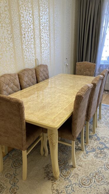 столы стулья: Для гостиной, Б/у, Раскладной, Прямоугольный стол, 8 стульев