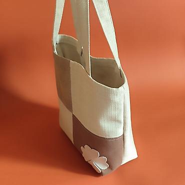 armani tasne: Ručno šivena tote torba – patchwork dizajn u bež i braon tonovima — 4