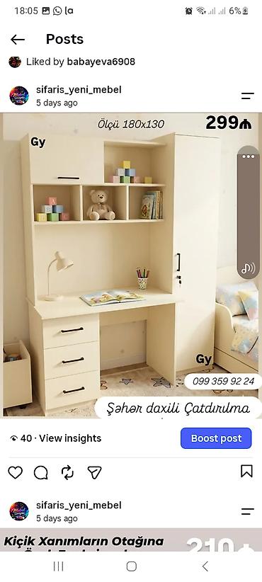 Uşaq otağı üçün funksional iş masası və şkaf dəsti - Ölçü: 180 x 130