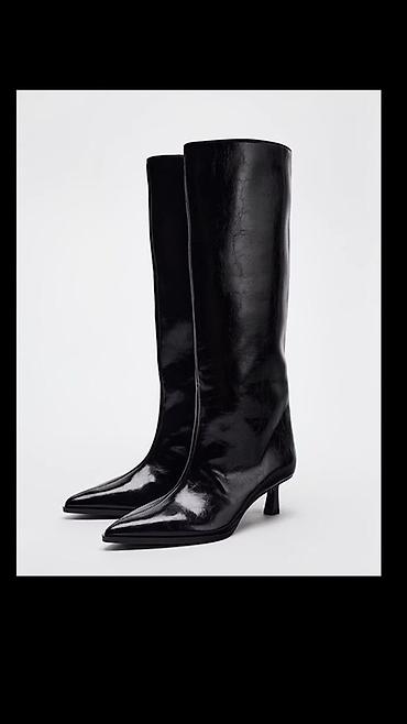 Женские высокие сапоги на низком каблуке-kitten heel - Цвет: черный