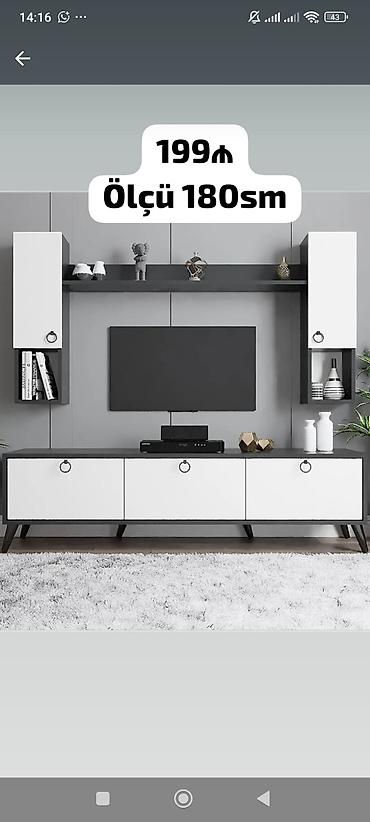 divarda kitab refleri: TV stendi və divar rəfi dəsti - Ümumi ölçü: 180 sm - Qiymət: 199₼ — 1