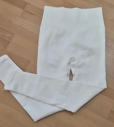 Helanke, biciklistički šortsevi: Ženske bele rebraste helanke – visok struk - Model: bešavne helanke — 17