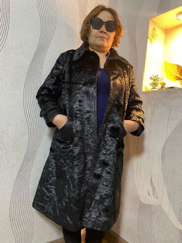 стильные украшения из кожи: Шуба, Каракуль, По колено, 5XL (EU 50)