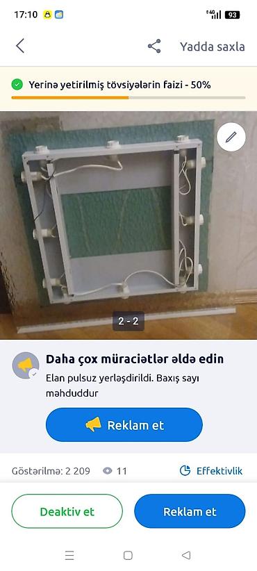hamam güzgüləri: Güzgü Divar üçün, Düzbucaqlı, Hamam üçün, Arxa işıqlı — 2