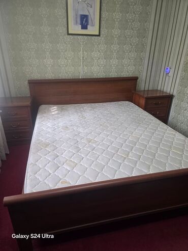 прикроватные тумбочки из дерева: Уктоочу бөлмө гарнитуру, Эки кишилик керебет, Жыгач, түсү - Күрөң