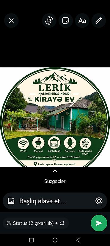 arenda koşk: Lerik rayonu, Hamarmeşə kəndində kirayə ev Təbiət qoynunda sakit və — 1