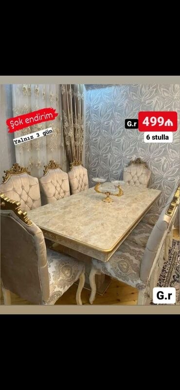 qonaq otağı mebeli: 🔱masa desti sifarisle 🔱6 stulla *💥499azn* *🔱reng*🌈 secimi var