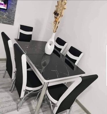 Setovi stolova i stolica: Trpezarijski set – sto sa staklenom pločom i šest stolica - Set — 6