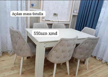 restoran mebel: Açılan yemək masası dəsti – 6 stul ilə - Masa açılıb-böyüyə bilən — 1