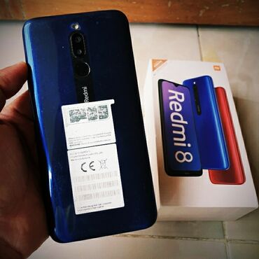 номер сим: Xiaomi, Redmi 8, Б/у, 64 ГБ, цвет - Голубой, 2 SIM