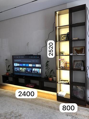 шкафчик для стиральной машины: Модульная ТВ-зона с открытым стеллажом и LED‑подсветкой. Состав: - — 1