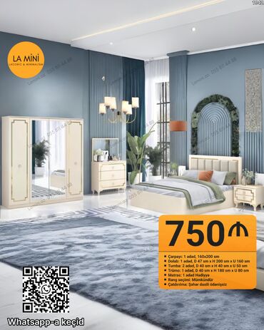 Yataq otağı dəstləri: İkinəfərlik çarpayı, Dolab, 2 tumba, Azərbaycan, Yeni — 18