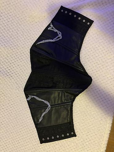 body bondage: Korset/steznik od eko kože sa čipkom - Materijal: kombinacija crne — 2
