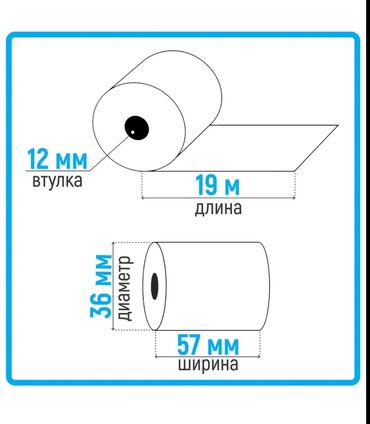 чековая бумага: Кассовая лента 57 мм, длина 19 м, диаметр ролика 36 мм, из термобумаги