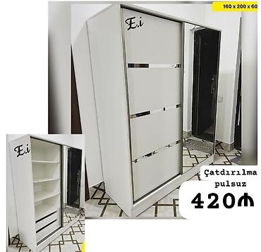 skaf kupe: Ağ rəngdə sürgülü qapılı dolab - Ölçü: 160 × 200 × 60 sm (şəkildə — 1