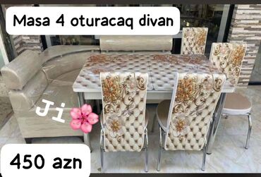 Divanlar: Mətbəx üçün, Açılmayan, Dördbucaq masa, 4 stul