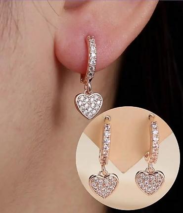 Minđuše: Zlatne minđuše alke sa priveskom srce - Dizajn: tanke alke sa visećim — 3