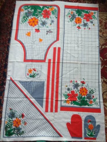 платье с косынкой: Кусок советского льна с выкройкой фартука, полотенца, косынки и