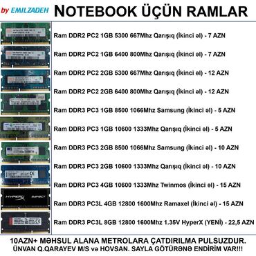 8gb notebook ram: Operativ yaddaş (RAM) HyperX, 8 GB, 1600 Mhz, DDR3, Noutbuk üçün, Yeni