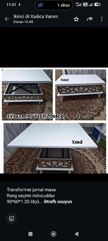 Sifarişlə ev mebeli: Transformer jurnal masa Rəng seçimi mövcuddur 90*60*1.20 ölçü — 6