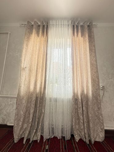 шторы модерн: Комплект штор, Полиэстер, С тюлем в комплекте, Готовое изделие, Новый, Для зала
