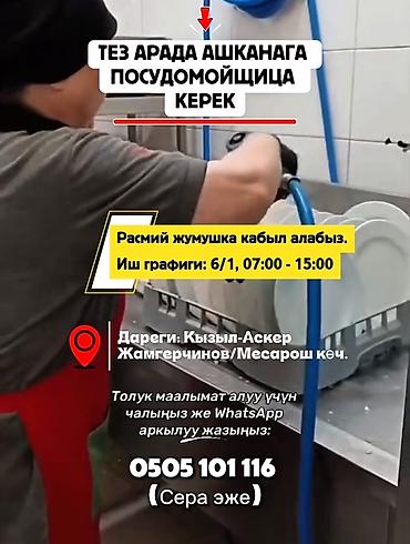 столовой: ТЕЗ АРАДА АШКАНАГА ПОСУДОМОЙЩИЦА КЕРЕК ✅ Талаптар: • Ашканада — 1