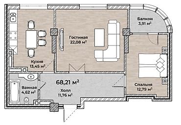 2025: 2 комнаты, 68 м², Ботанический сад Элитка, 6 этаж, ПСО (под самоотделку) — 3