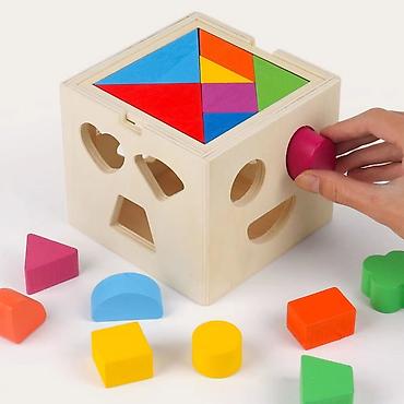 black squad patike: Drvena edukativna kocka – sorter oblika i tangram 2-u-1 - Materijal — 5