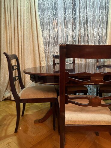 Masa və oturacaq dəstləri: Qonaq otağı üçün, İşlənmiş, Açılan, Oval masa, 6 stul — 8