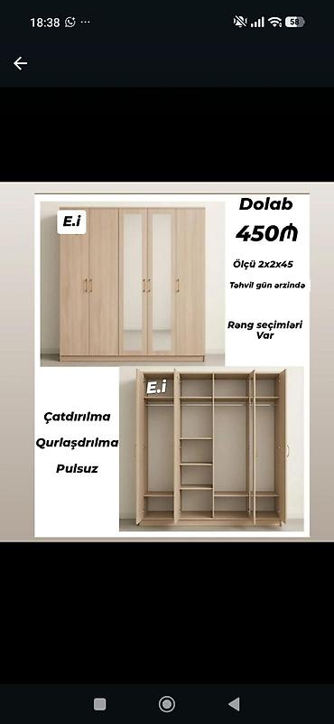 Dolab – 450₼ Ölçü: 2x2x45 Rəng seçimləri var Təhvil: gün ərzində
