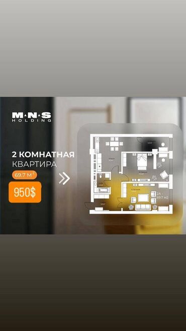 Продажа квартир: 2 комнаты, 70 м², Элитка, 6 этаж, ПСО (под самоотделку)