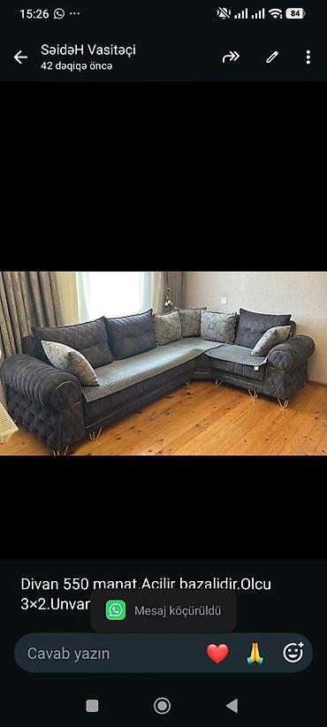 Divan 550 manat.Acilir bazalidir.Olcu 3×2.Unvan Masazir.SH