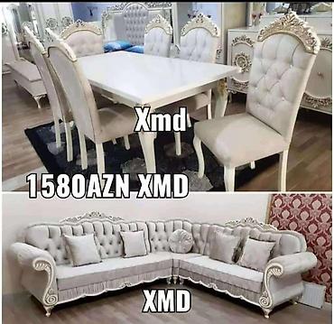 koridor mebelleri: Klassik üslubda dəst mebel. - Yemək masası və 6 ədəd stul: ağ rəngdə — 1
