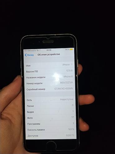 Уюлдук телефондор жана аксессуарлар: IPhone 6, Колдонулган, < 16 ГБ, Ак, Кабель, 92 % — 1