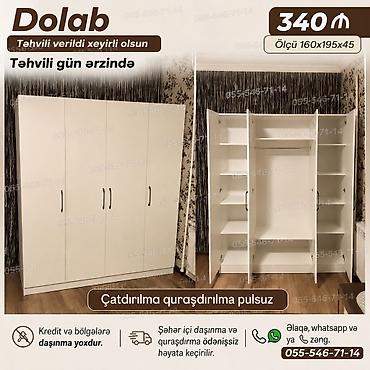 Dolab – 4 qapılı, ağ rəngdə funksional geyim şkafı. Ölçü: 160×195×45