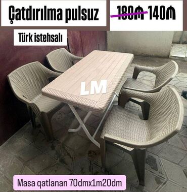 Masalar: Yeni Plastik masa dəsti📌 Türk istehsalı QATLANAN MASA +4STUL 📌