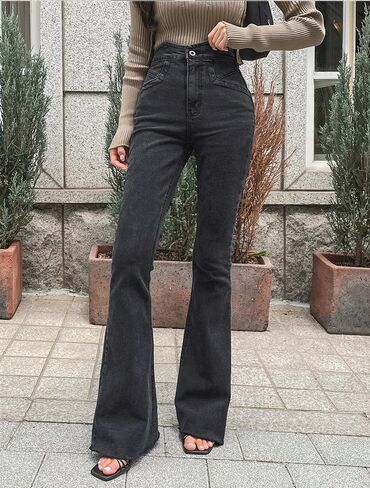 джинсы клеш: Клеш, Zara, США, Средняя талия
