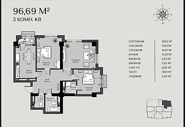 жилой вагончик: 3 комнаты, 97 м², Асанбай мкр Элитка, 16 этаж, ПСО (под самоотделку) — 3