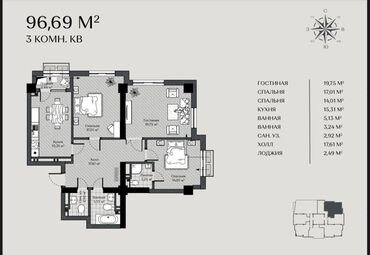 Продажа квартир: 3 комнаты, 97 м², Элитка, 16 этаж, ПСО (под самоотделку) — 6