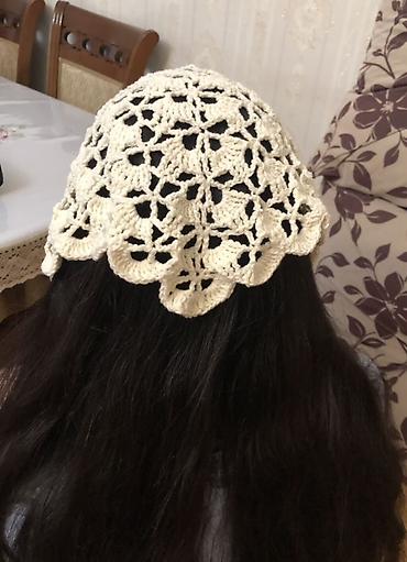 baş ortusu: Zərif əl işi kroşe saç örtüsü/bandana - Material: qalın, yumşaq — 2